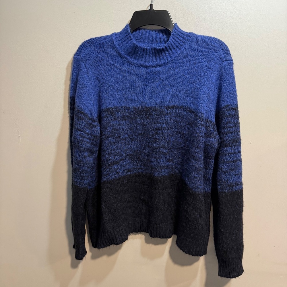 Lane Bryant Women Blue Black Colorblock Mock Neck Knit Sweater Size 14/16